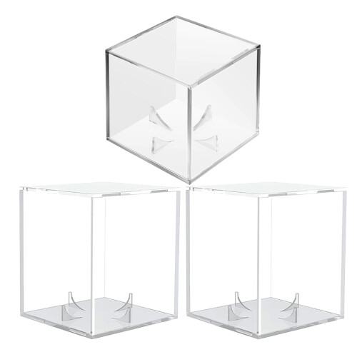 3 transparante honkbaldisplaycases met standaard