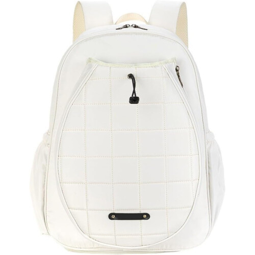 Tennis Racket Storage Backpack White Protective Padding Fits Standard Rackets Multi-Compartment Adjustable Straps 1
