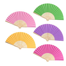 5 abanicos plegables de papel y bambú, hechos a mano, colores surtidos
