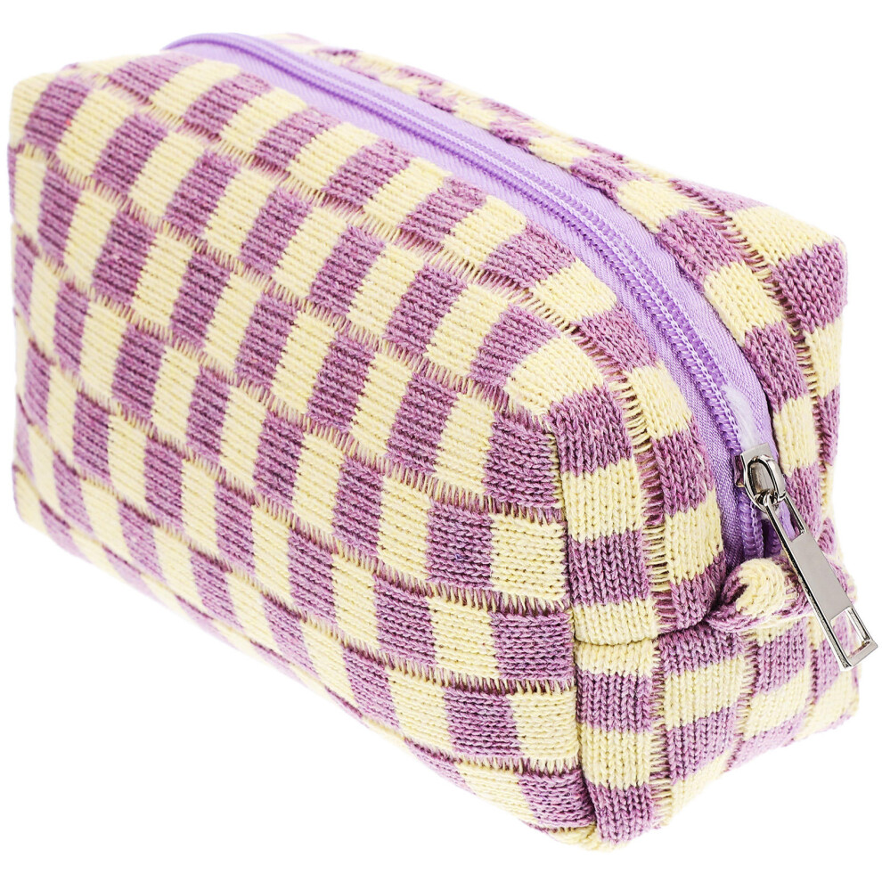 Solustre Woolen Yarn Makeup Bag Large Capacity Checkered Travel Toiletry Bag