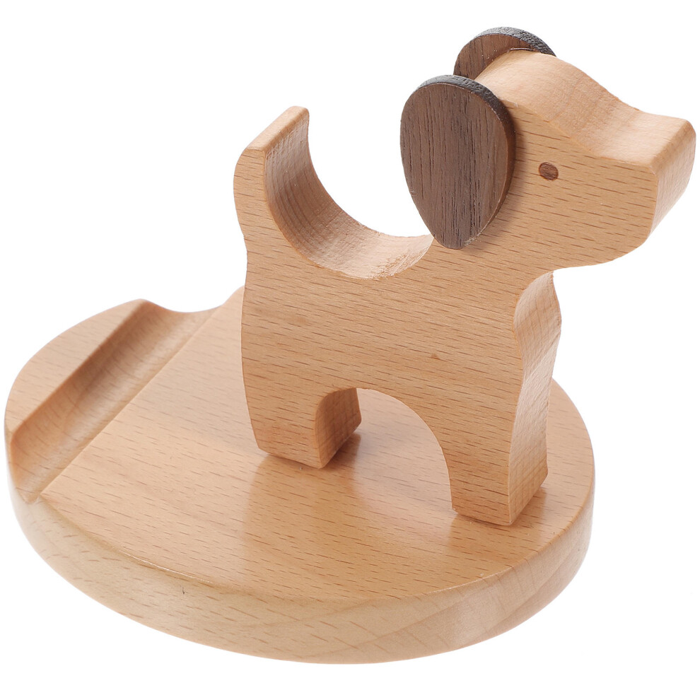 Dog Shape Wooden Phone Stand Desktop Display Bracket Khaki 3313184216325