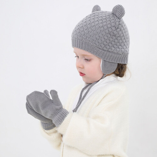 1 set kinderwintermuts en handschoenen, winddicht gebreid 2