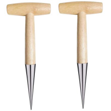 Dibber 11-Inch T-Shaped Chrome-Plated With Wooden Handle 2-Piece Seed Planter Set For Seedlings And Gardening