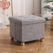 Ottoman Pouf Storage Square Cotton And Linen Light Grey 38x38x38 Cm High Capacity Grey 30x30x30 Cm For Living Room