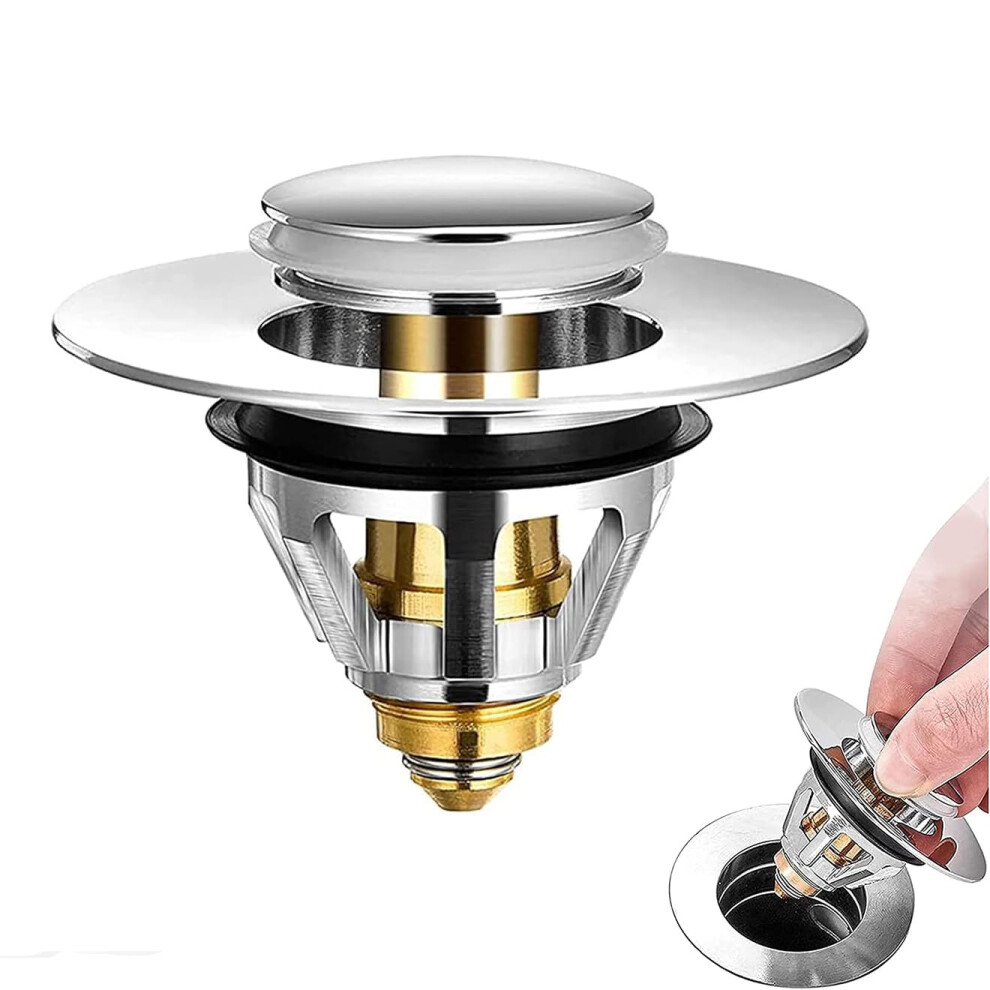 Bathroom Sink Plug Replacement Brass Push Type Pop Up Stopper No Overflow Hair Catcher 34-38Mm Bounce Core 9354506024284