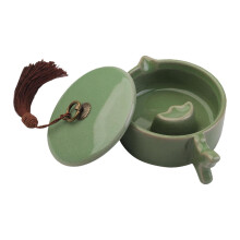 Ceramic Calligraphy Inkstone Green With Cover Ink Box For Calligraphy And Drawing