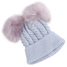 Grijze Kids Knit Hat Winter Hoed Zacht Comfortabel Met Pompons