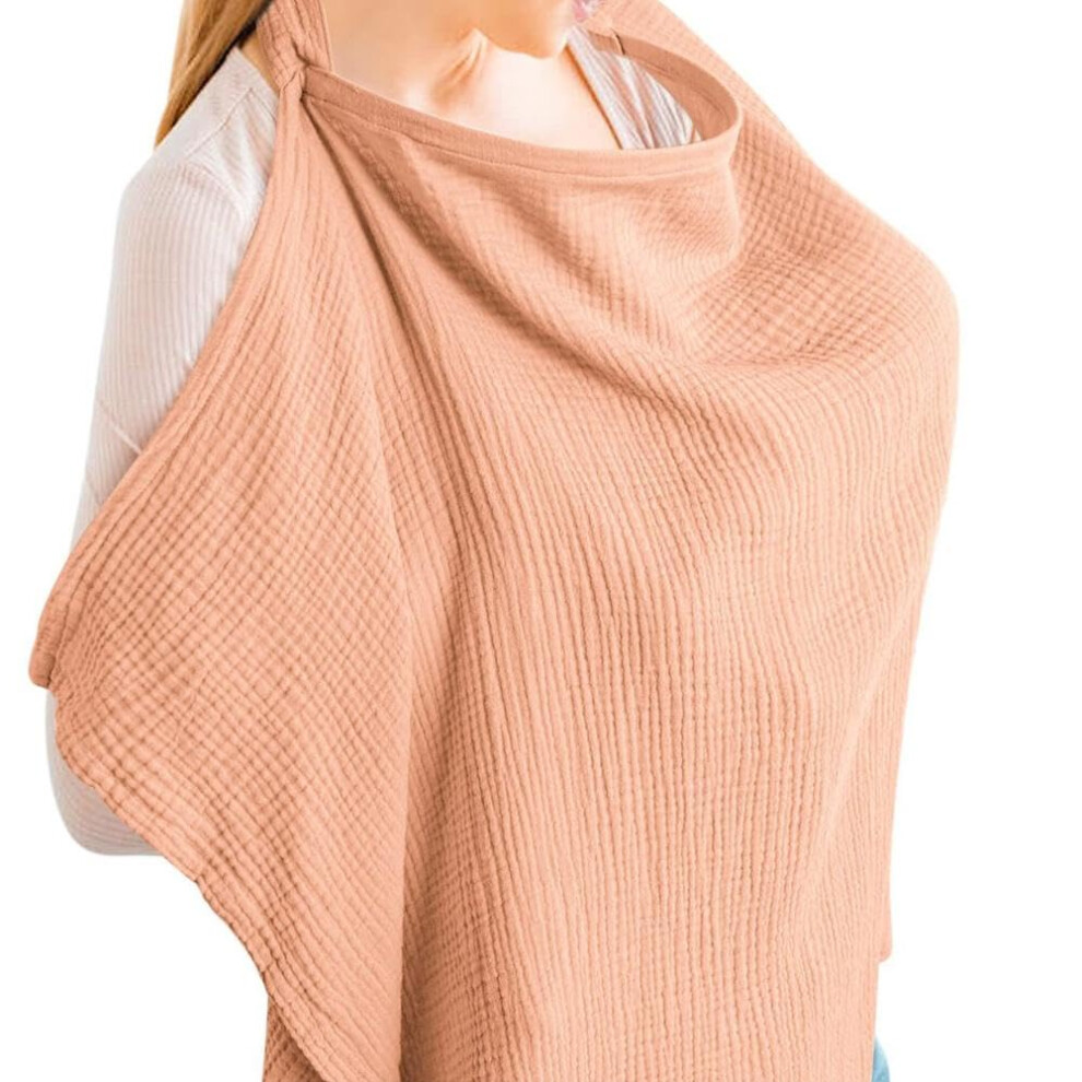 Muslin Nursing Cover For Baby, Adjustable Privacy Nursing Apron, 360-Degree Coverage, Breathable Soft Pink 75x95 CM