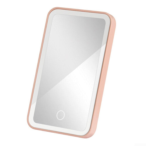 Car Interior LED Lighted Makeup Mirror USB Charging Adjustable Brightness Pink Car Vanity Mirror