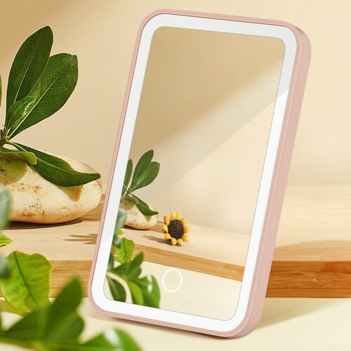 Car Interior LED Lighted Makeup Mirror USB Charging Adjustable Brightness Pink Car Vanity Mirror 2