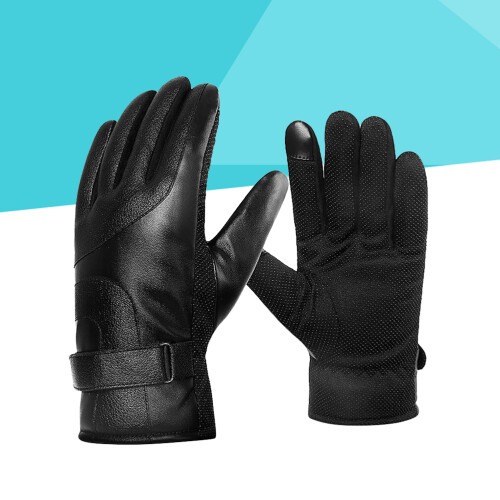 Leren handschoenen warm antislip touchscreen zwart 2
