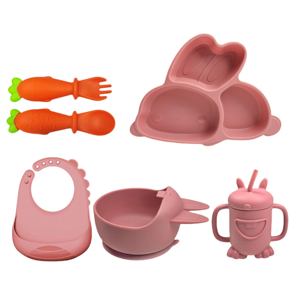Silicone Baby Feeding Set 6 Piece Plate Bowl Bib Cup Spoon Fork for Baby Led Weaning Food Grade Silicone
