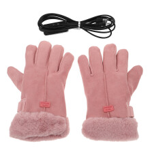1Paar Roze Dames Verwarmde Handschoenen Leer Coral Fleece Voor Fietsen