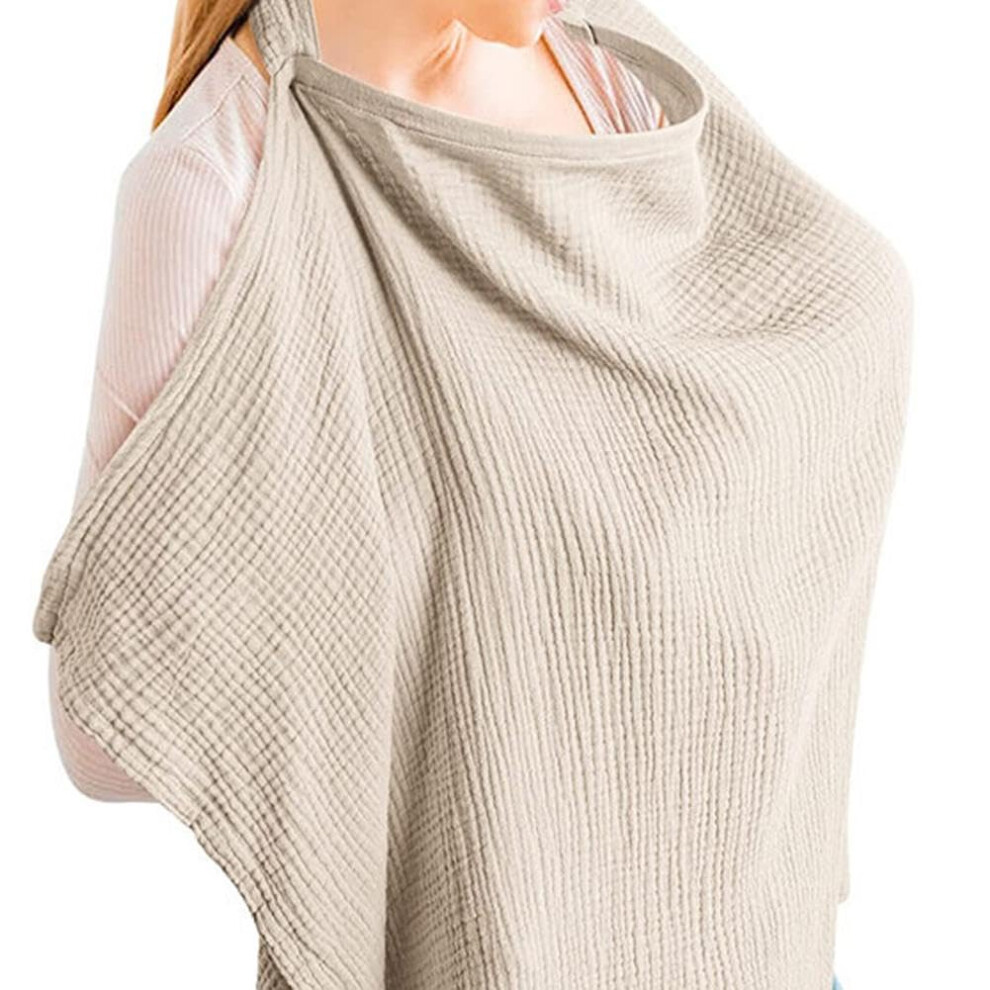 Muslin Nursing Cover For Baby Breastfeeding Soft Breathable Material With Rigid Privacy Hoop Adjustable Khaki
