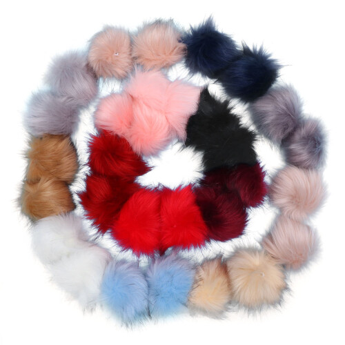 30 flauschige Kunstfell-Pompons mit Gummiband, 10 cm