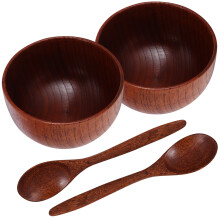 1 set holzschüssel mit löffel, holzschale für nudeln und reis