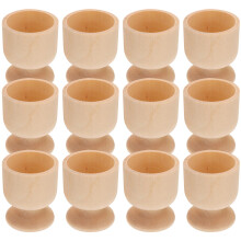 12Pcs Easter Fake Egg Cup Wood Holder Festival Decor Kids Diy Craft