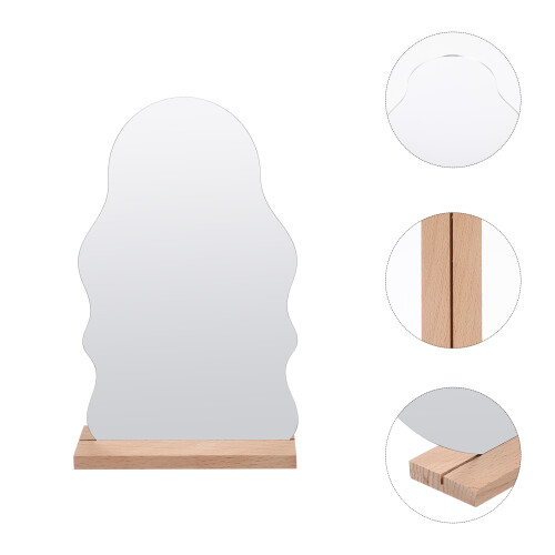 Wooden Base Desktop Acrylic Irregular Makeup Mirror 2