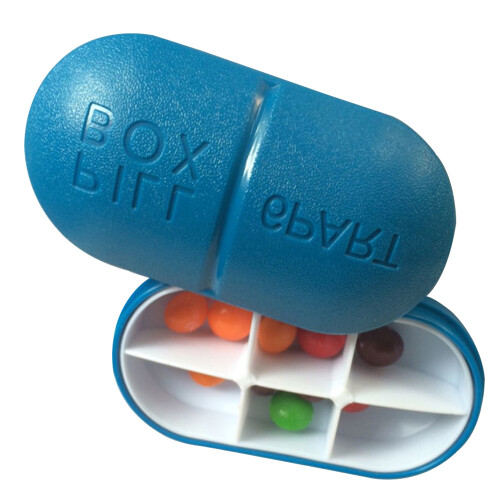 portable oval pill box with 6 removable compartments, dark blue 2