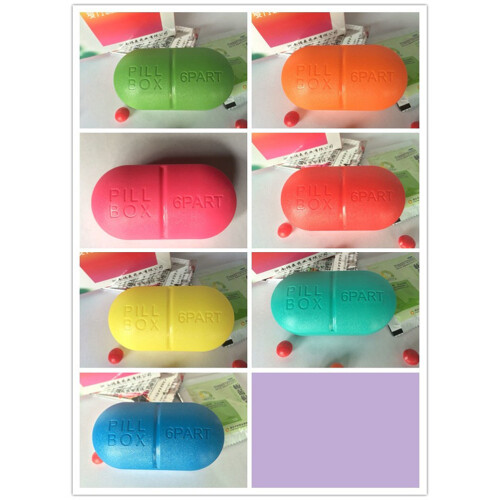 portable oval pill box with 6 removable compartments, dark blue 1