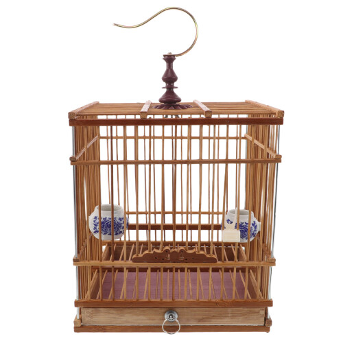 Bamboo Bird Cage: Handmade Rectangular With Tray And Hook For Birds