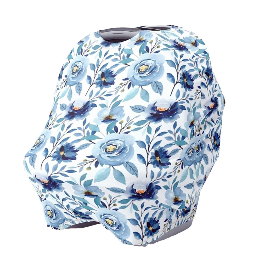 Car Seat Canopy Breathable Nursing Cover For Privacy Breastfeeding, Stroller And Car Seat Cover, Floral Blue