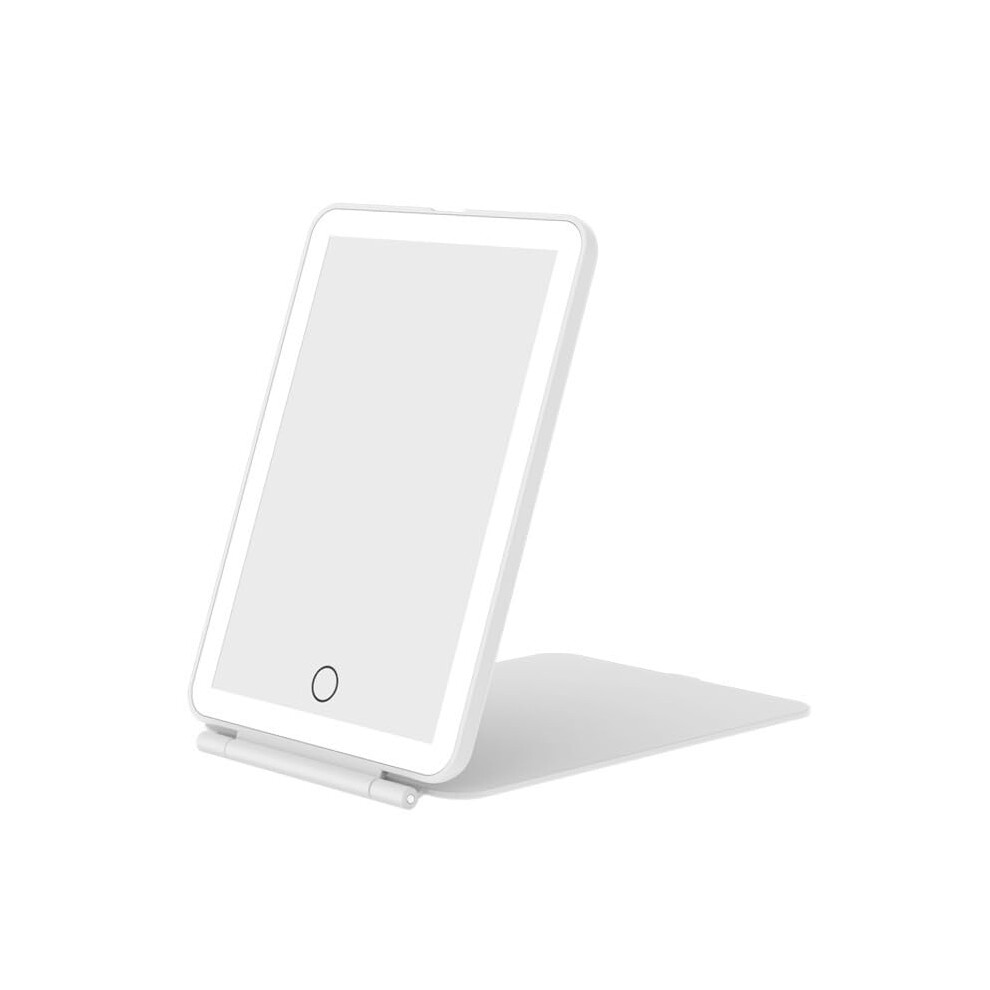 LED Makeup Mirror Rechargeable Vanity Mirror Portable Travel Foldable 3-Color Dimmable Touch Screen Lighting White