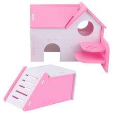 2Stk Pinkes PVC Hamsterhaus Holzspielzeug Doppellagig Für Kleintiere