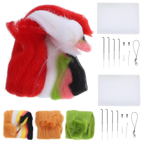 2 sets diy needle felt kit with mini decorations and wool starter