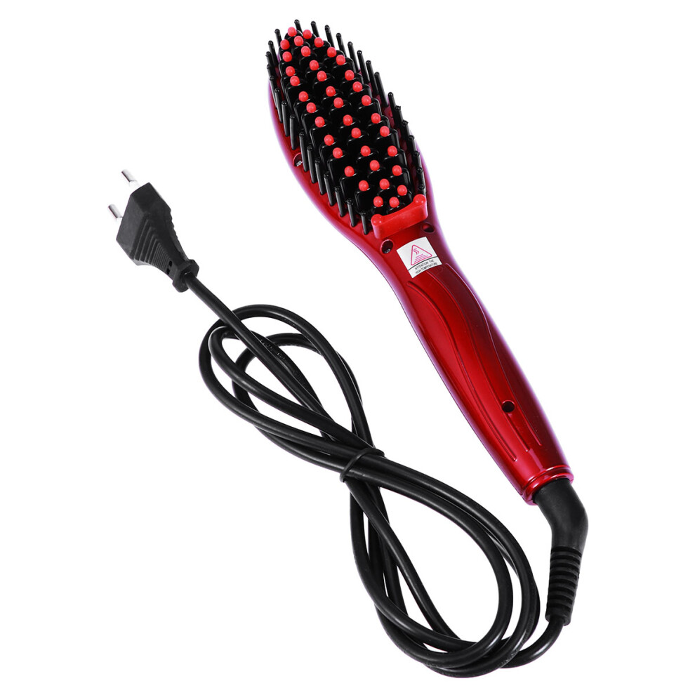 Happyyami Red Electric Ceramic Hair Straightening Comb For Detangling Silky Hair