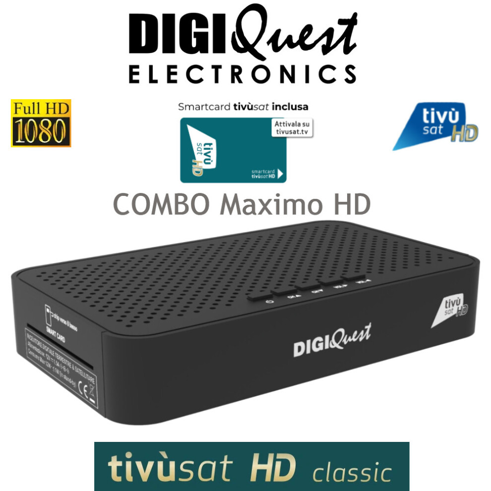 Tivusat Digiquest Combo Hd Maximo With Activated Tivusat Card For Italian Tv 8032622981544