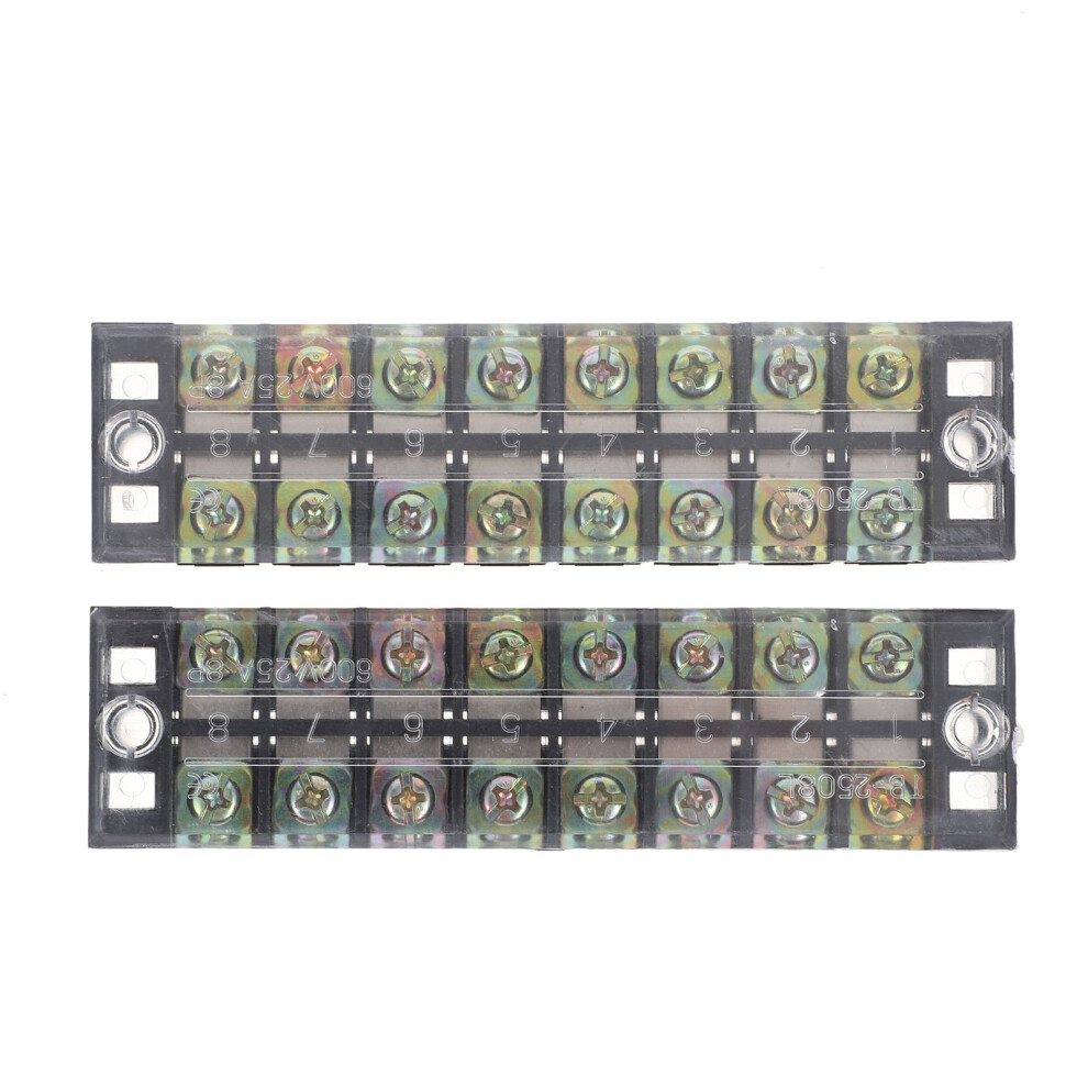 2 Pcs Row 10 Positions 600V 25A Screw Terminal Strip Blocks 3314085366553