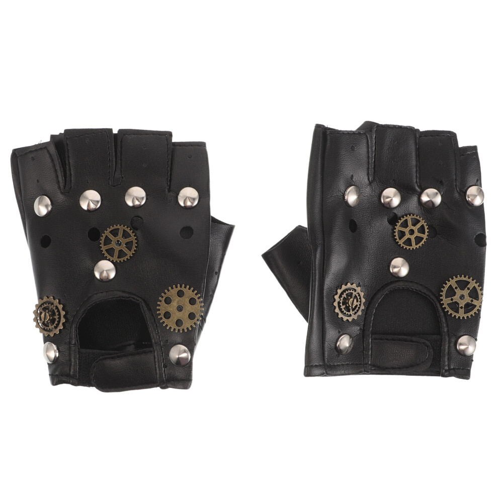 1 Pair Fingerless Punk Gloves - Half Finger Steampunk Mitten With Rivets 3314085308003