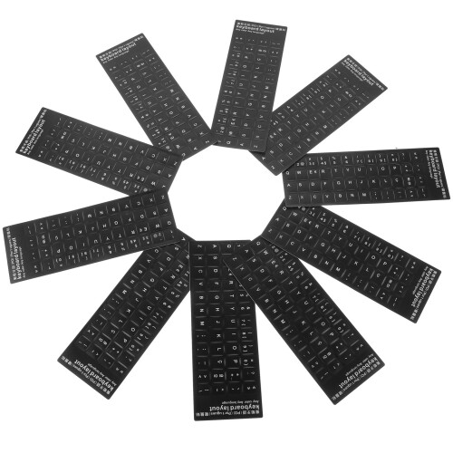 10Pcs Keyboard Stickers Black Background With White Lettering