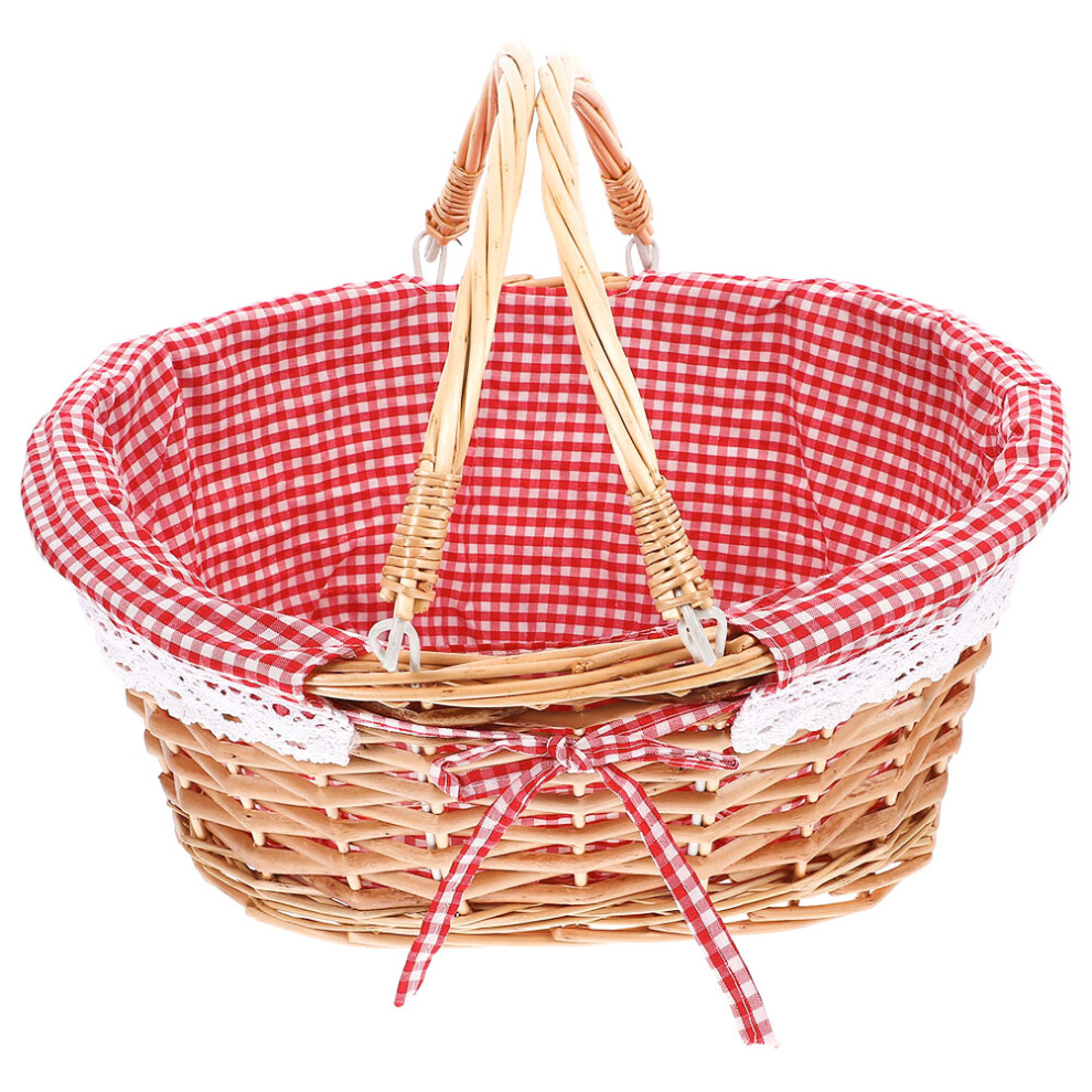Picnic Basket Outdoor Wooden Wicker With Handles
