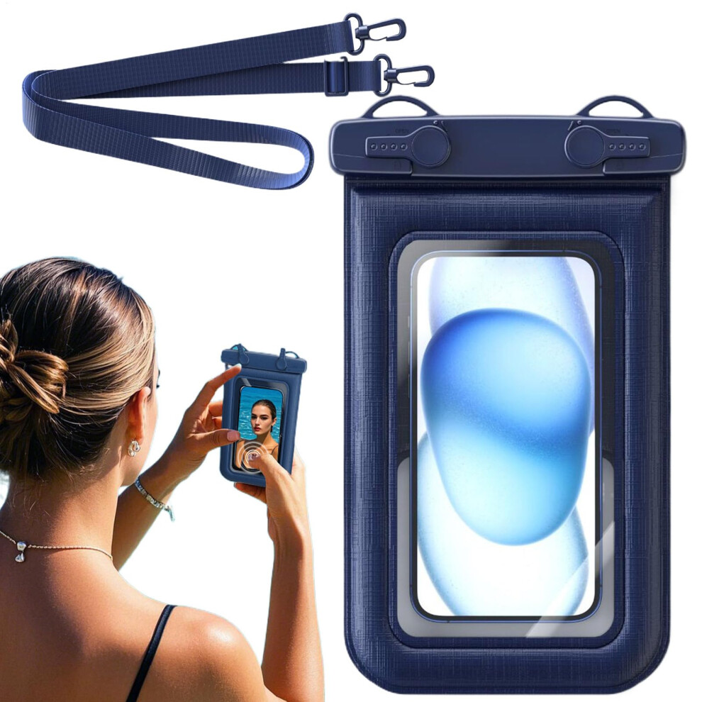 Water Proof Phone Pouch Ipx8 Waterproof Cellphone Dry Bag Touch Screen Compatible Clear Window Navy Blue 9393856073344