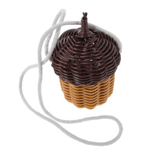 mini woven crossbody bag for kids, pine cone shaped, imitation rattan