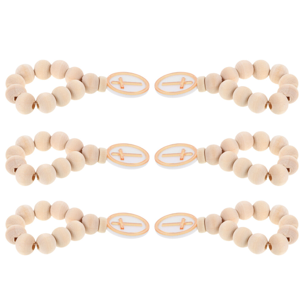6Pcs Wooden Beads Rosary With Crucifix For Baptism Communion Iplusmile