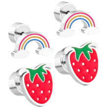 2 Pairs Strawberry Rainbow Stud Earrings For Teen Girls