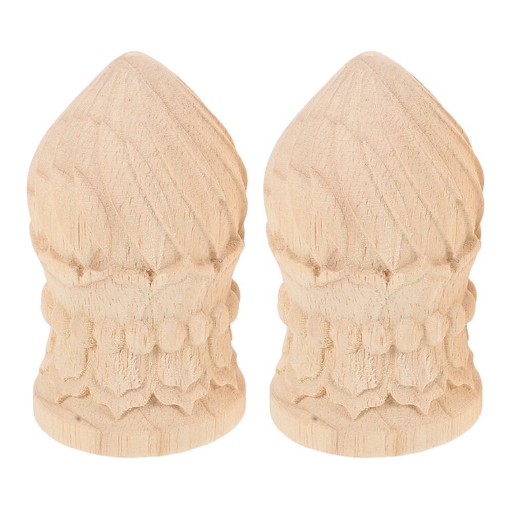 2Pcs Solid Wood Carved Finials Beige Decorative Staircase Post Caps 3314107691427