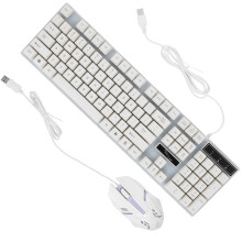 wired white gaming keyboard and mouse kit with colorful backlight