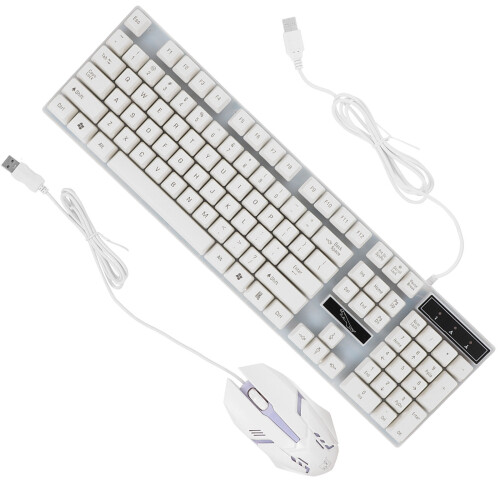 wired white gaming keyboard and mouse kit with colorful backlight