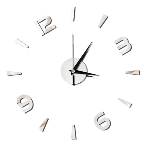 3D Diy Wall Clock Modern Acrylic Arabic Numeral Silver 2