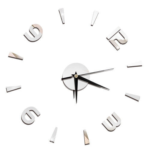 3D Diy Wall Clock Modern Acrylic Arabic Numeral Silver 1
