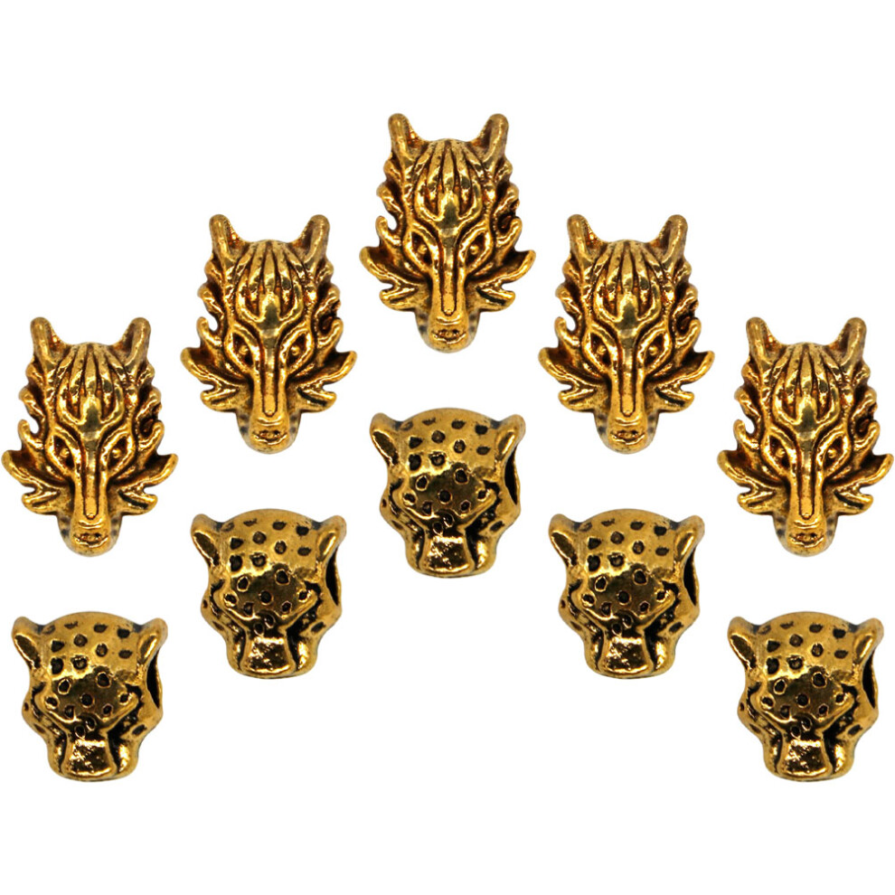 Vaguelly Unisex 10Pcs Animal Head Hair Beads Dreadlock Braiding Charms