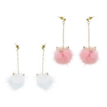 2 Pairs Cat Ears Wool Ball Dangle Earrings For Autumn Winter