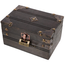 Wooden Treasure Chest With Lock For Antique Jewelry And Toy Storage
