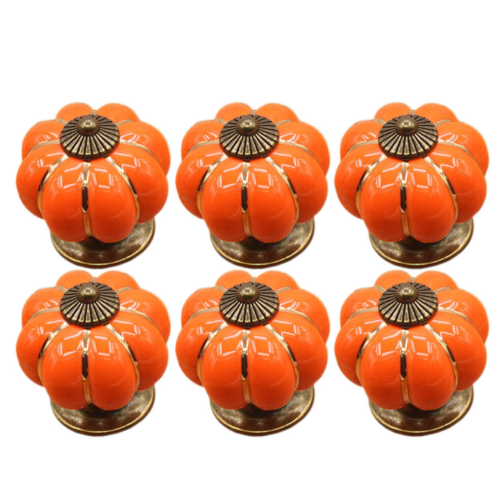 6Pcs Cartoon Ceramic Pumpkin Drawer Knobs For Cabinet Furniture Orange 3314107675120