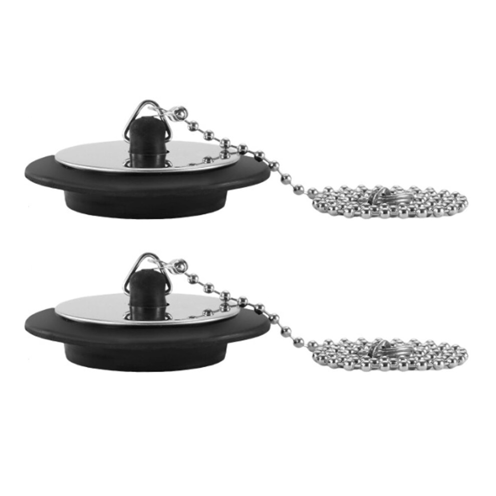 Universal Sink Plug 2-Pack 43Mm Black Non-Slip Rubber Drain Stopper With 40Cm Stainless Chain Heavy-Duty For Sinks 9354506029623