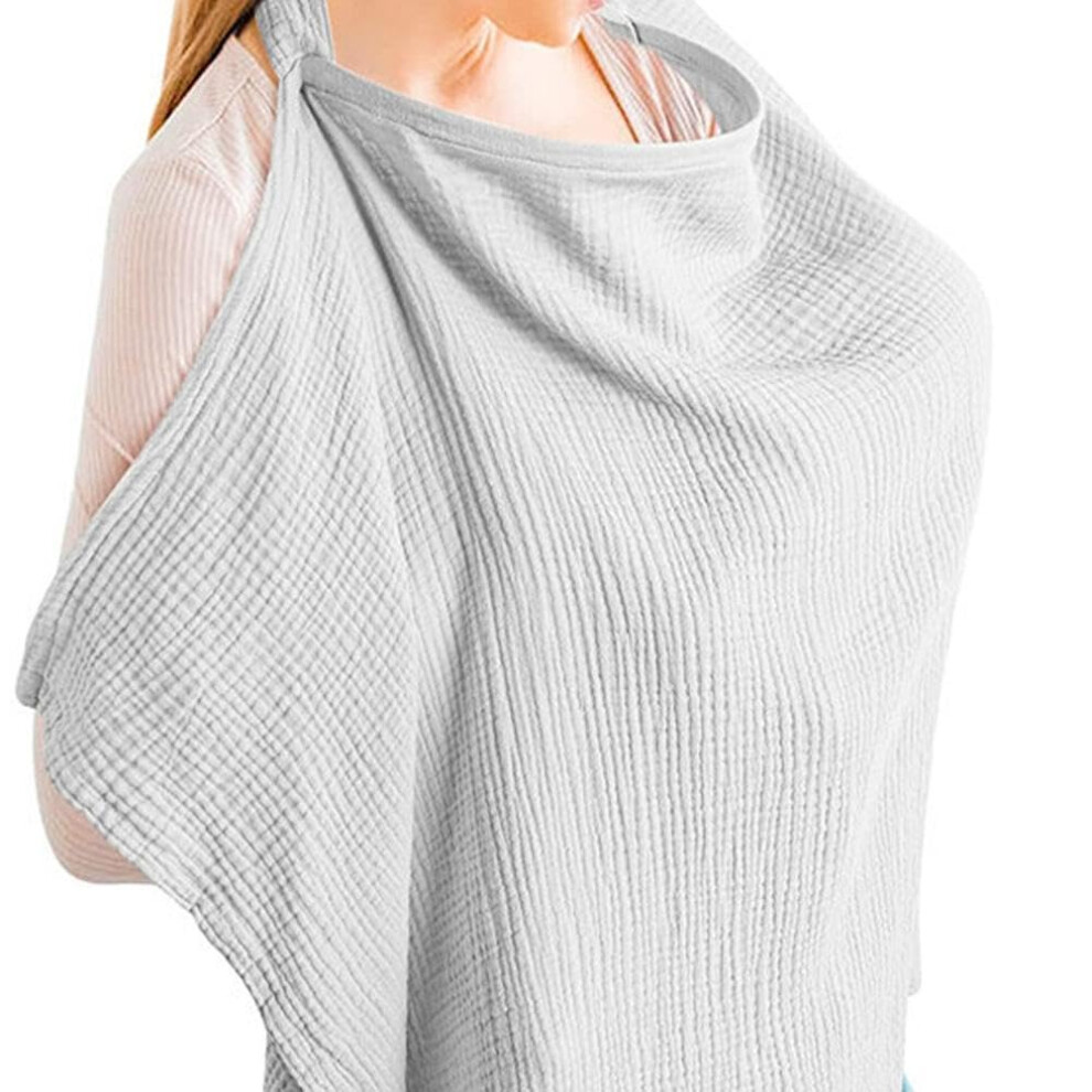 Muslin Nursing Cover For Baby Breastfeeding, Soft Breathable Privacy Cover With Hoop, Adjustable Grey